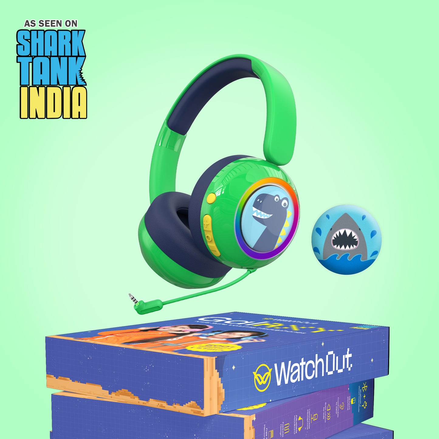 Galaxy Safe Volume Kids and Teens Headphone (Green Dino)