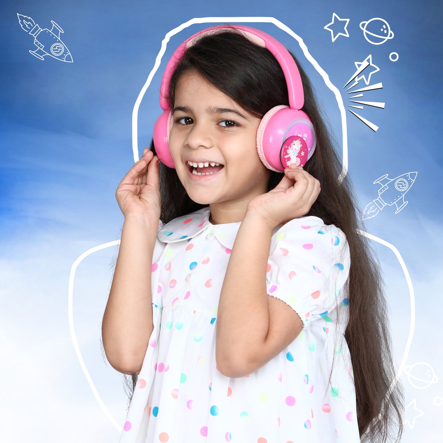 Galaxy Safe Volume Kids and Teens Headphone (Pink Unicorn)