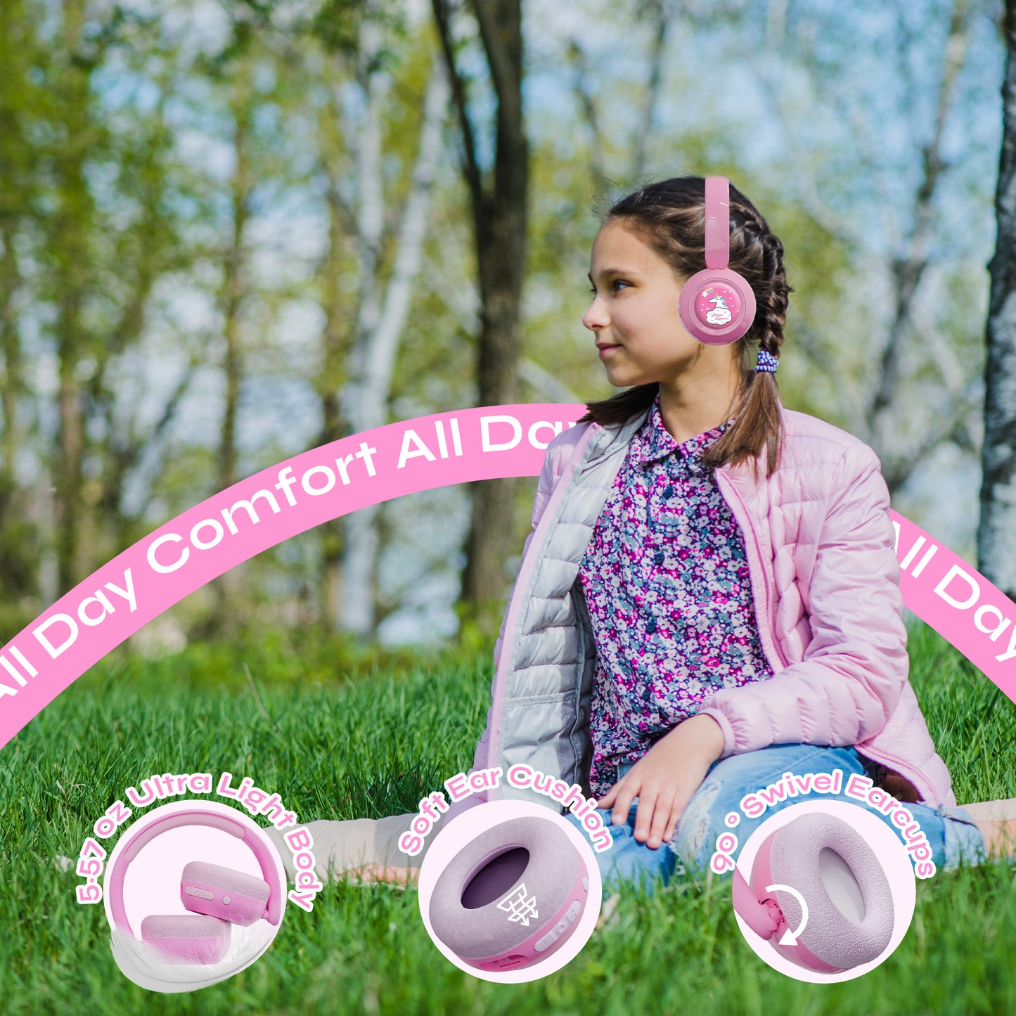 Galaxy Safe Volume Kids and Teens Headphone (Pink Unicorn)