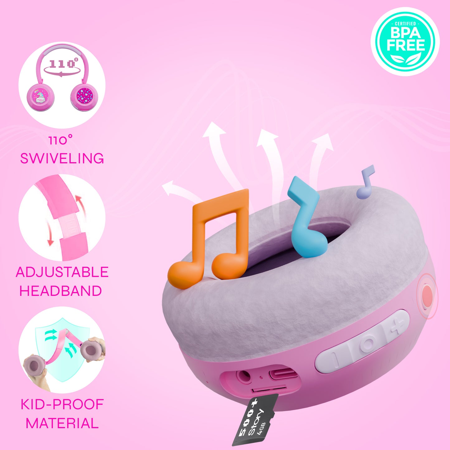 Galaxy Safe Volume Kids and Teens Headphone (Pink Unicorn)