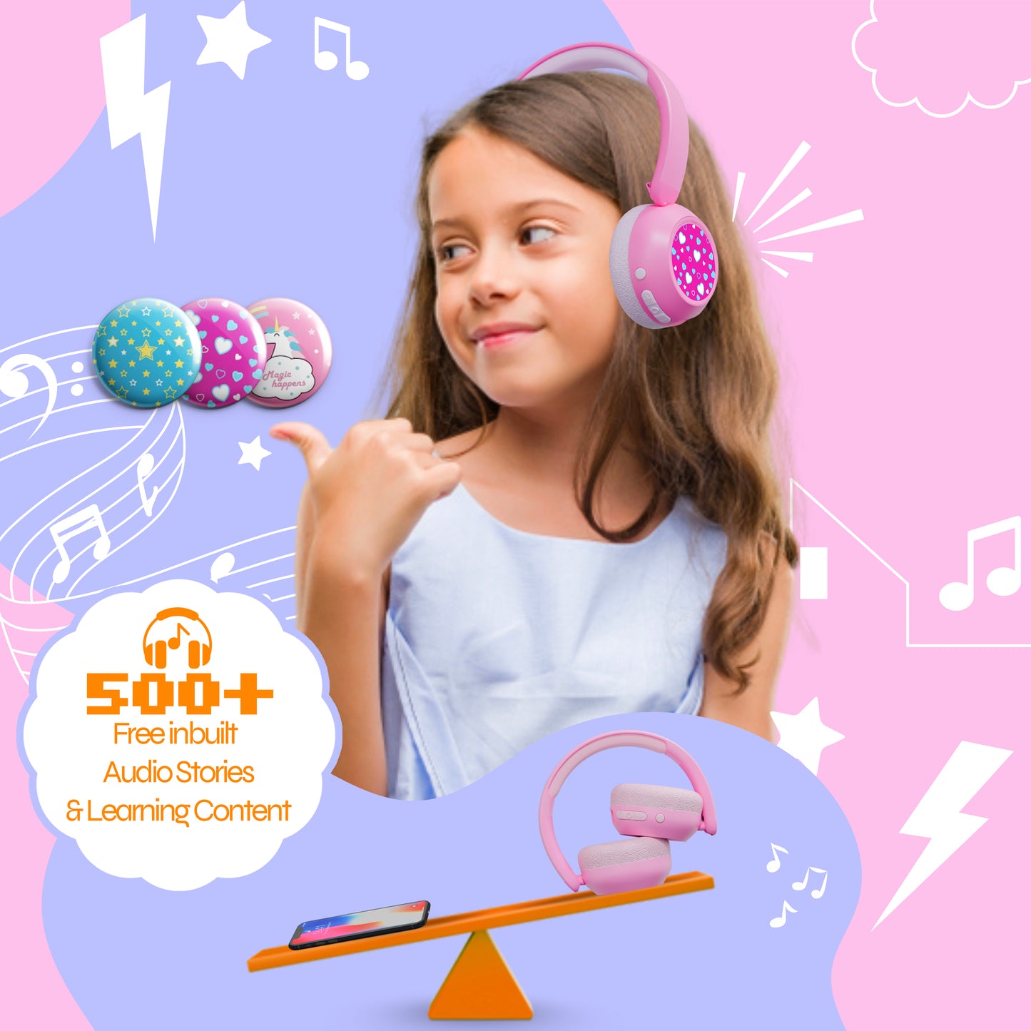 Galaxy Safe Volume Kids and Teens Headphone (Pink Unicorn)