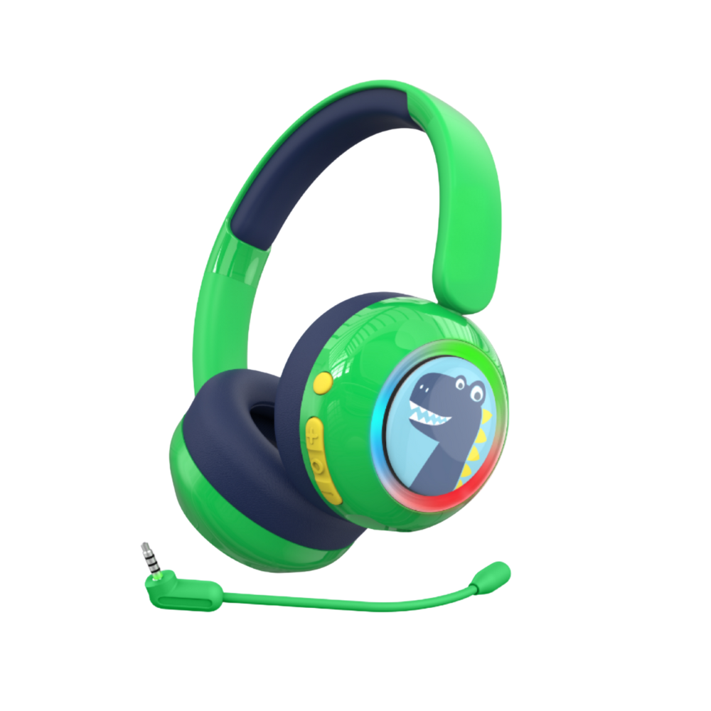 Galaxy Safe Volume Kids and Teens Headphone (Green Dino)