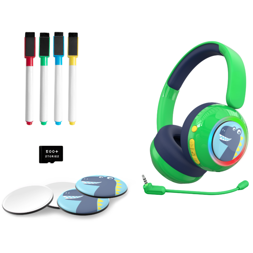 Galaxy Safe Volume Kids and Teens Headphone (Green Dino)