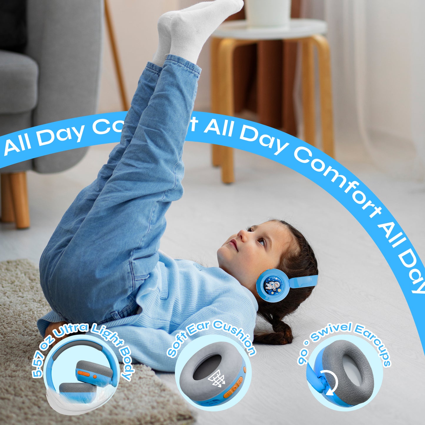 Galaxy Safe Volume Kids and Teens Headphone (Blue Shark)