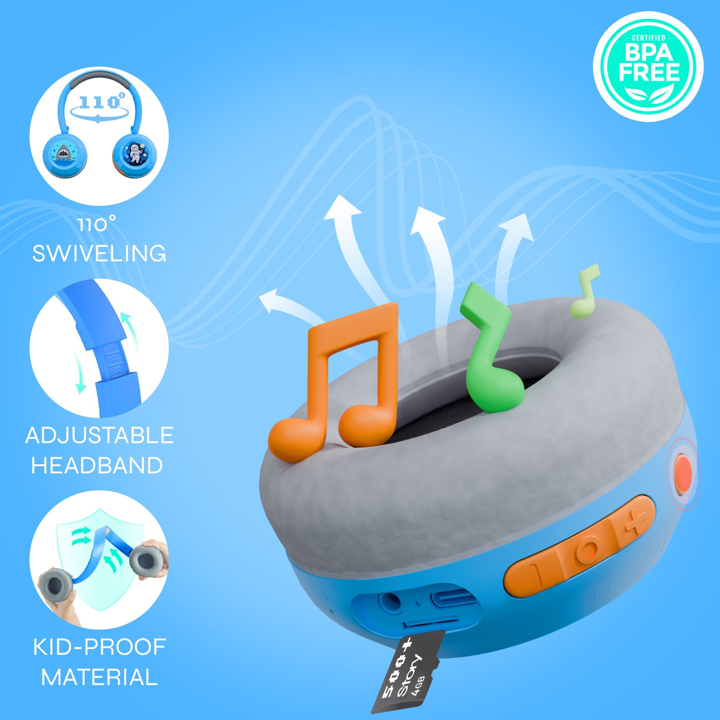 Galaxy Safe Volume Kids and Teens Headphone (Blue Shark)