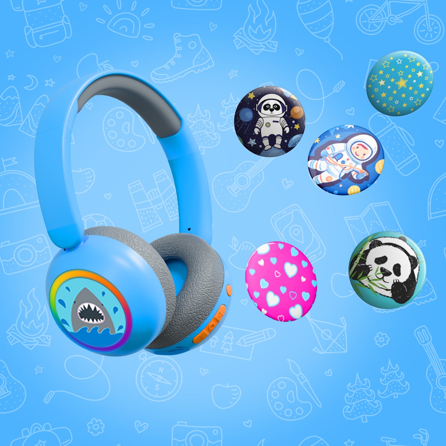 Galaxy Safe Volume Kids and Teens Headphone (Blue Shark)
