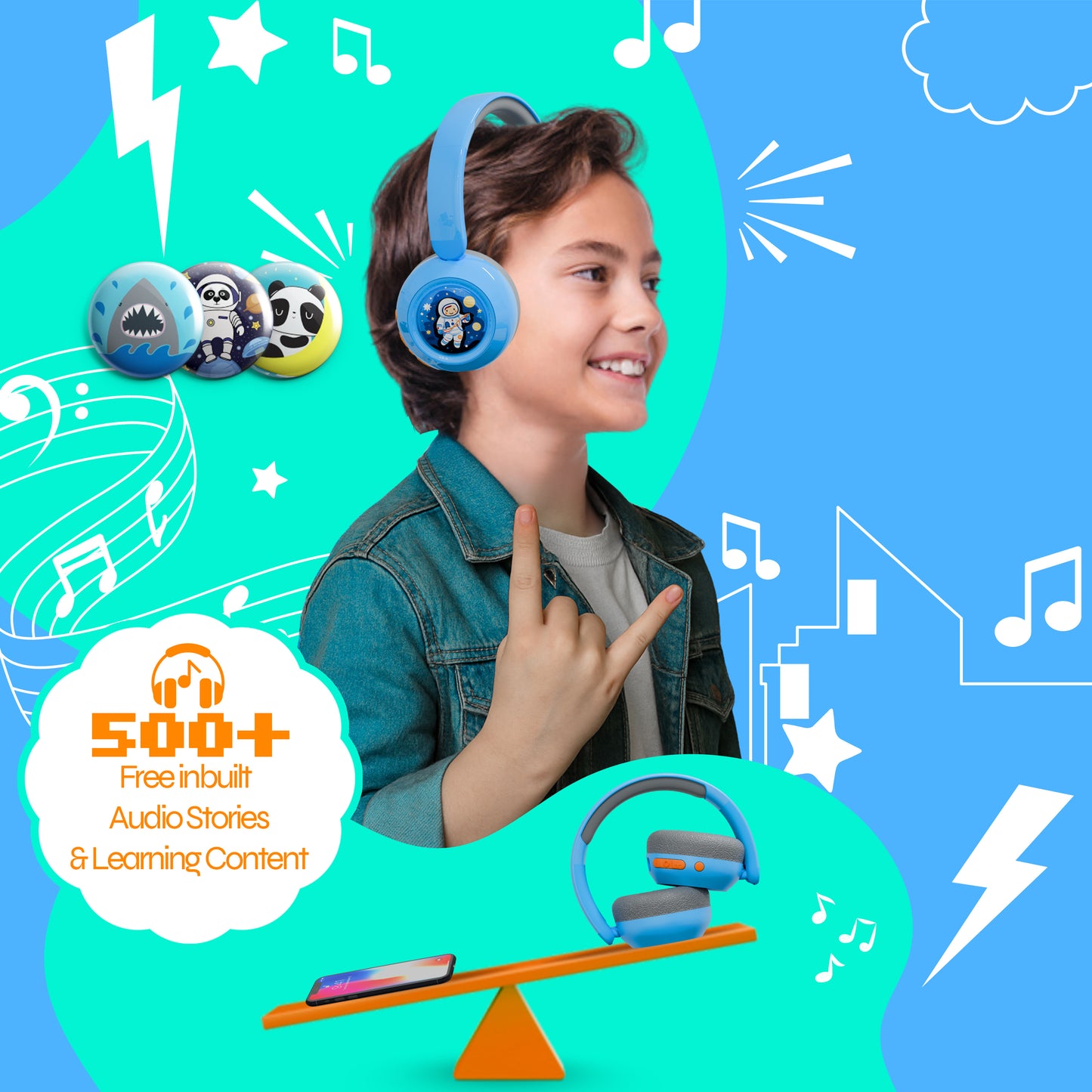 Galaxy Safe Volume Kids and Teens Headphone (Blue Shark)