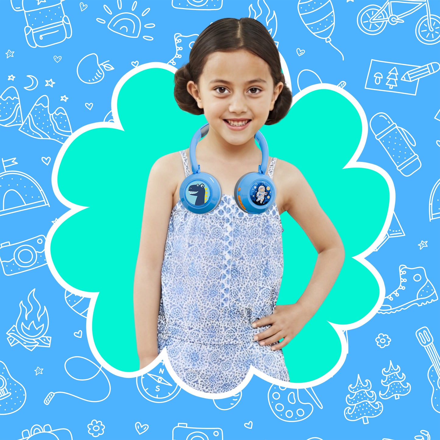 Galaxy Safe Volume Kids and Teens Headphone (Blue Shark)