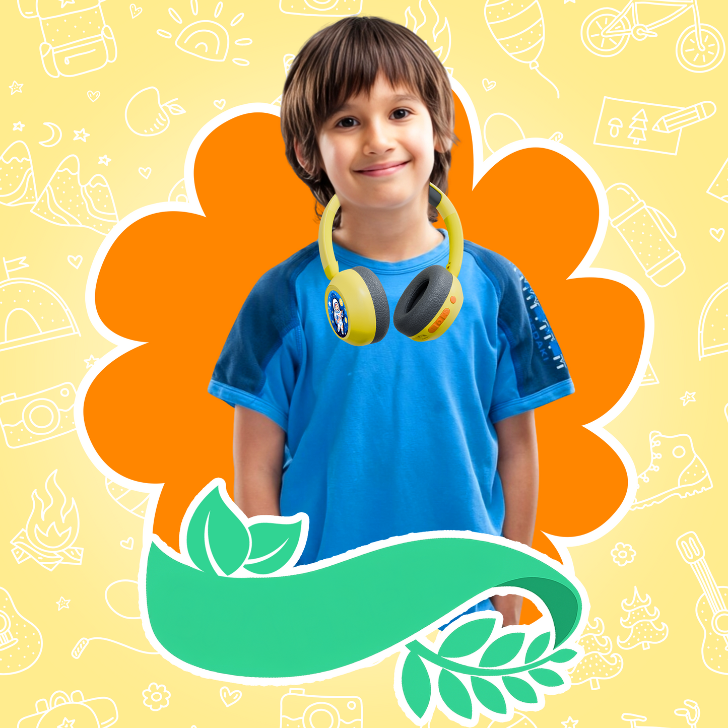 Galaxy Safe Volume Kids and Teens Headphone (Hello Yellow)
