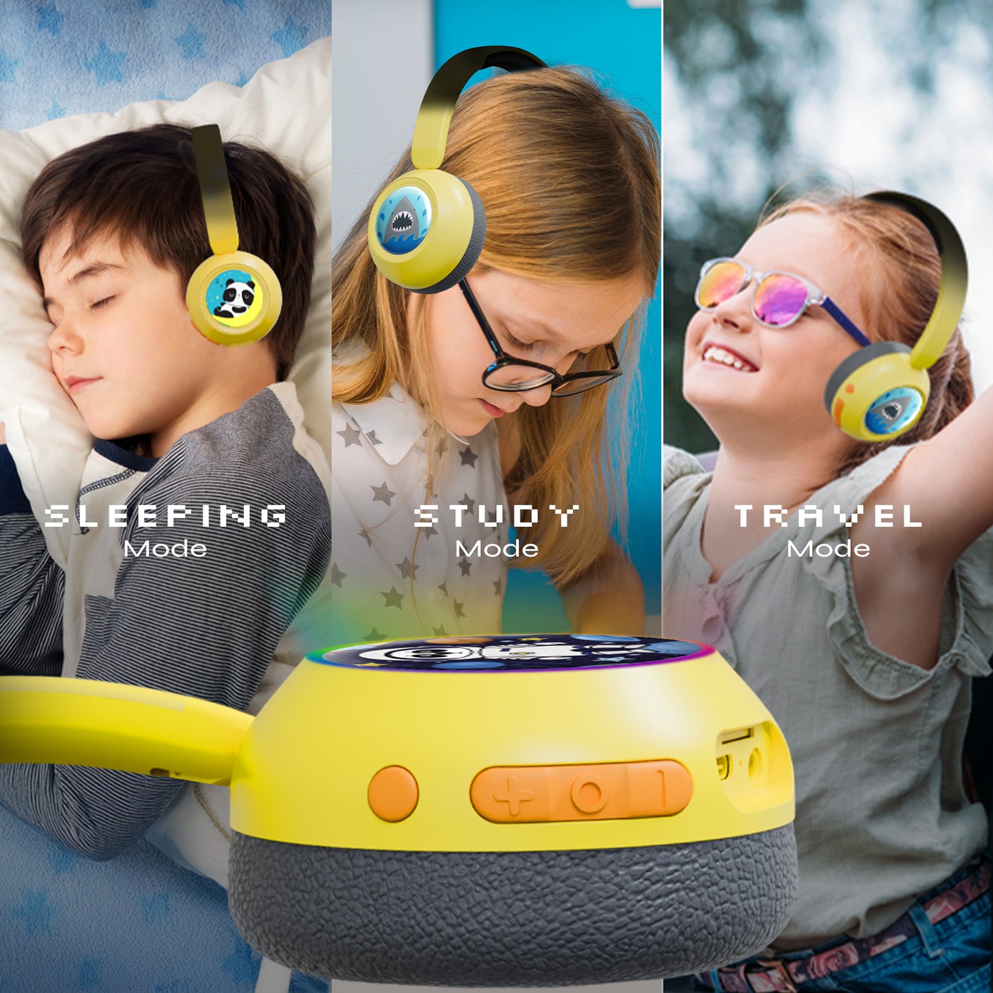 Galaxy Safe Volume Kids and Teens Headphone (Hello Yellow)