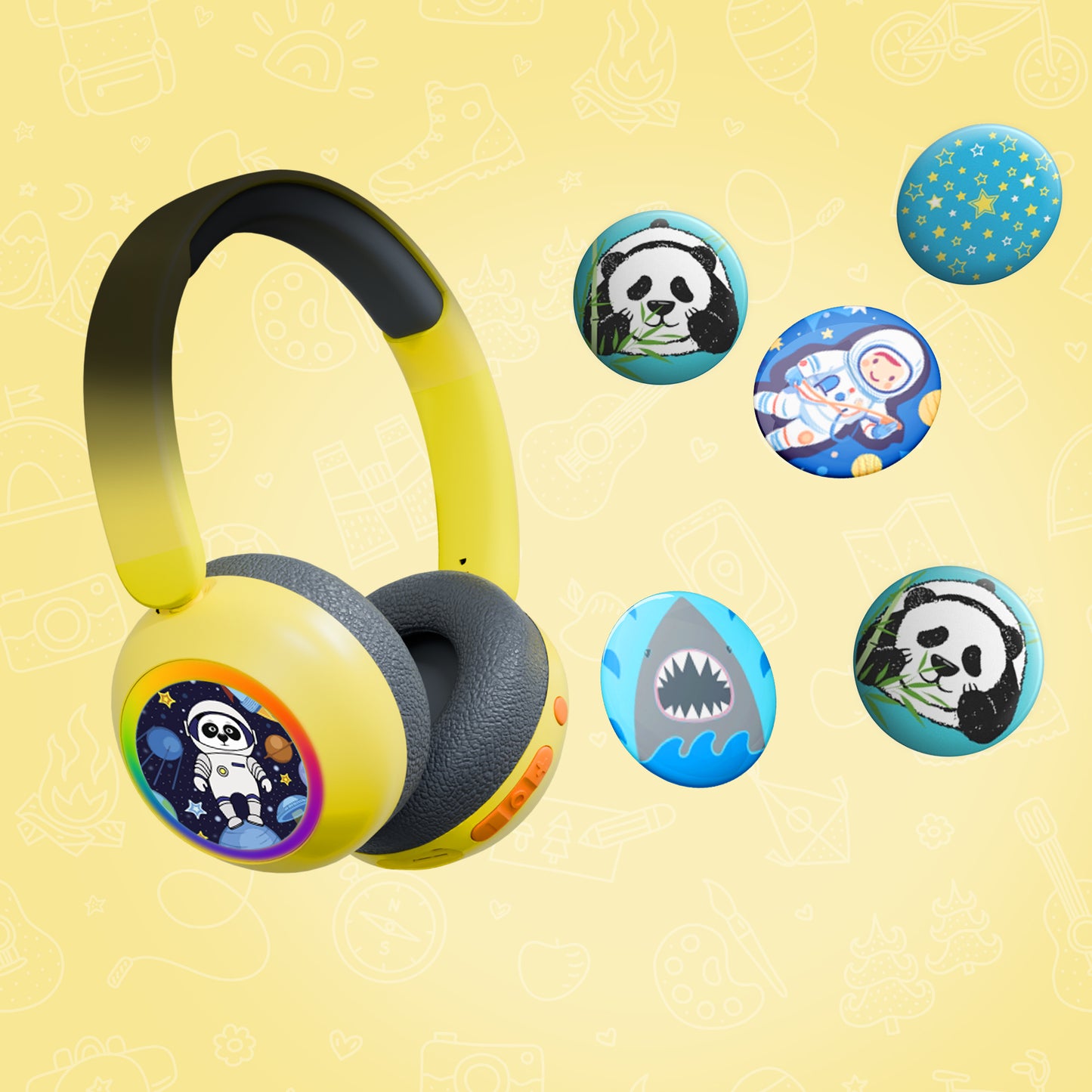 Galaxy Safe Volume Kids and Teens Headphone (Hello Yellow)