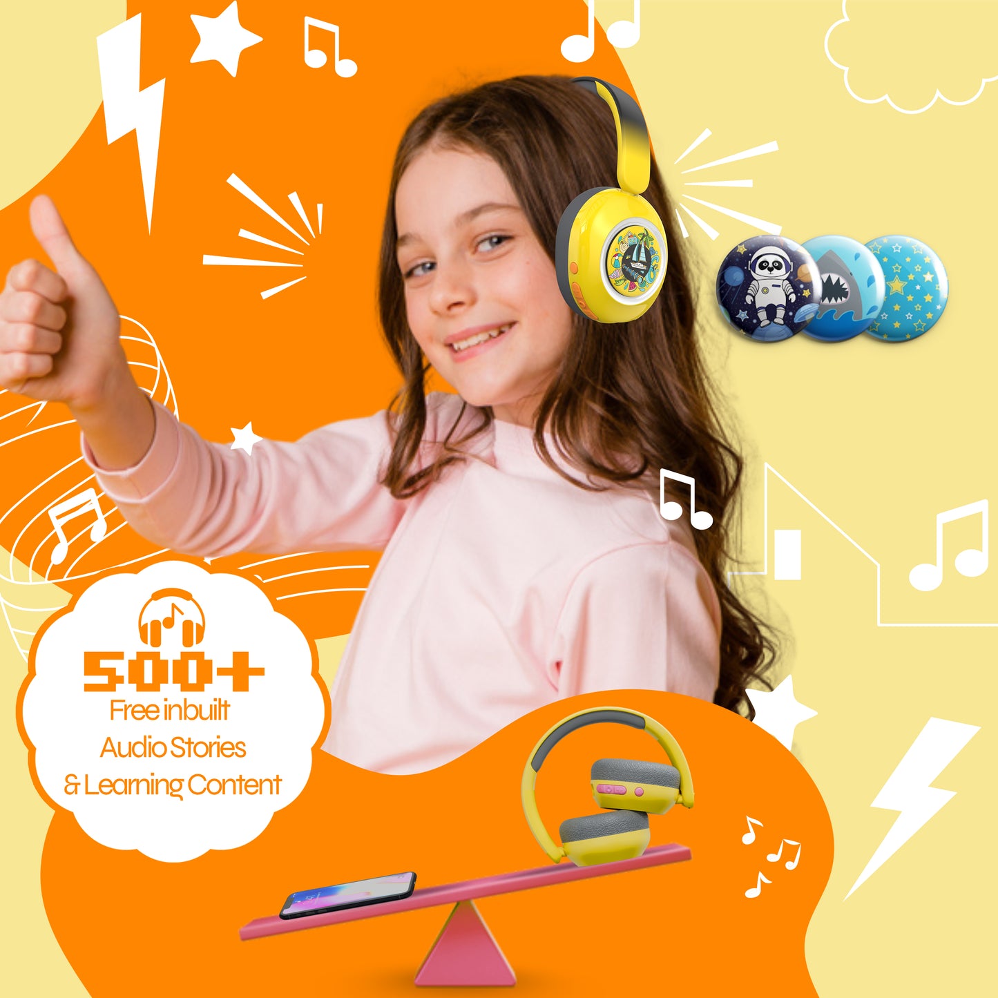 Galaxy Safe Volume Kids and Teens Headphone (Hello Yellow)
